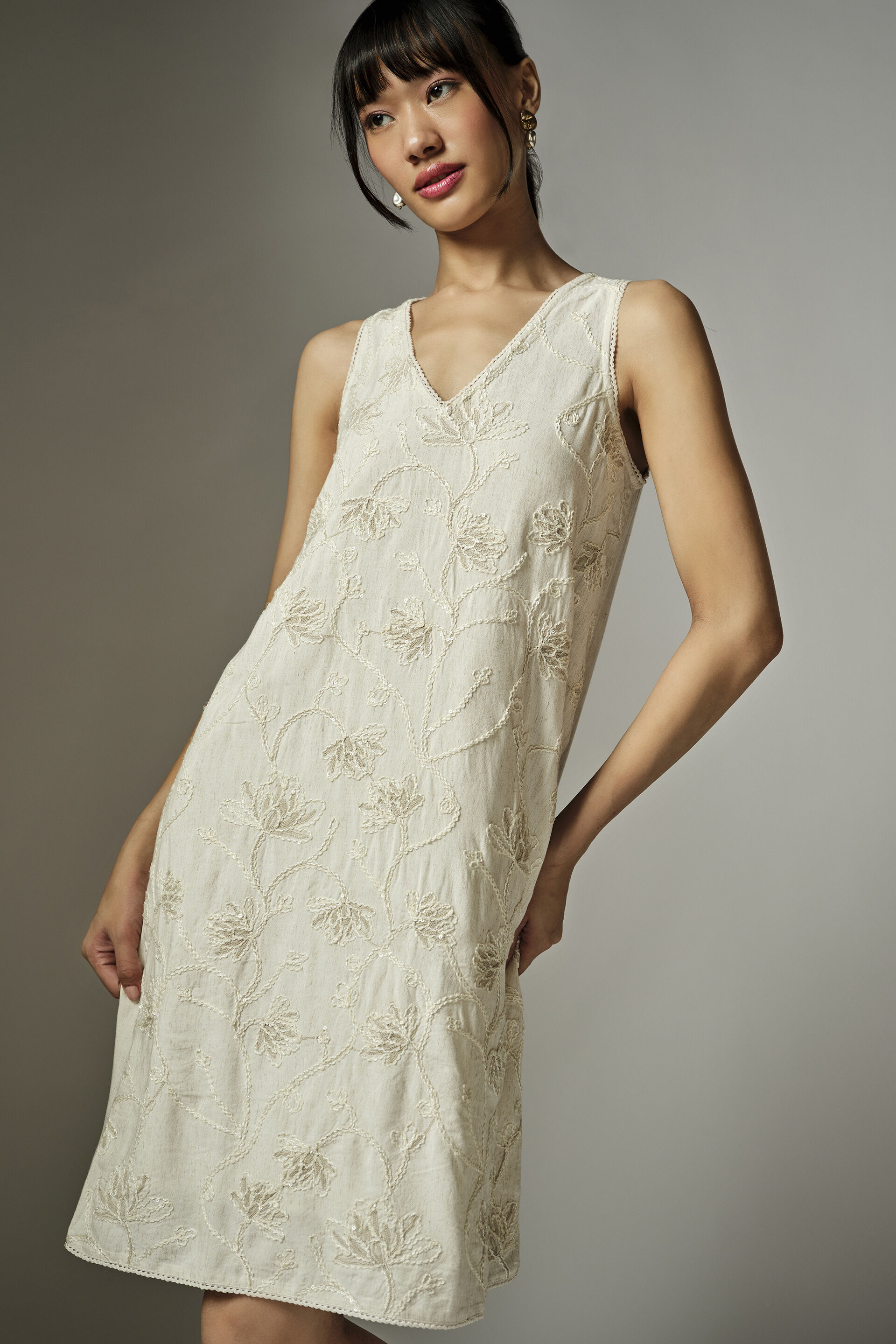 Natural Embroidered Dress, Natural, image 4
